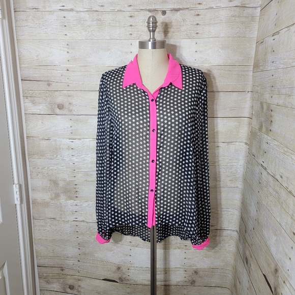 Allen B polkadot sheer blouse.size L - Picture 1 of 4